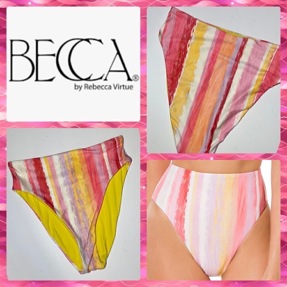 NWT Becca Striped Bikini Bottoms Women's Size Large
